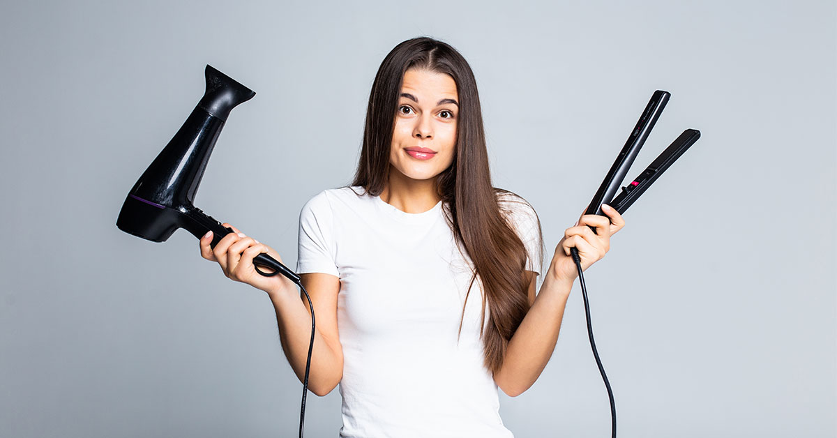 girl with hairdryer