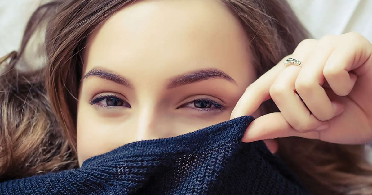 gorgeous girl hiding face