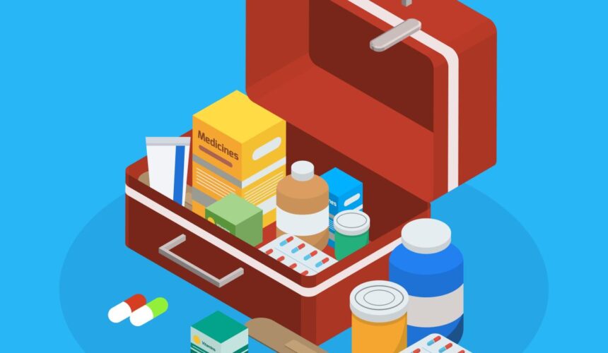 Pharmaceutical Production Suitcase Isometric Background